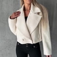 thumbnail image 2 of ZQUUVOU Women's Cropped Fleece Coat Notch Lapel Fall Winter Button Down Jacket Long Sleeve Plain Color Outerwear White, 2 of 5