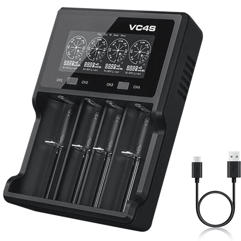 VC4S Battery Charger 4 Slot Li Ion Fast Charger with 18W Wall Charger
