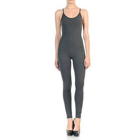JJJ Fashion Women Catsuit Cotton Tank Spaghetti Strapped Yoga Bodysuit Jumpsuit (2X  Charcoal)