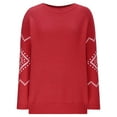 thumbnail image 4 of Aueoeo Sweaters For Women Long Sleeve Printed Round Neck Trendy Sweaters Woolen Knit Pullover Top Sweaters Red M, 4 of 6