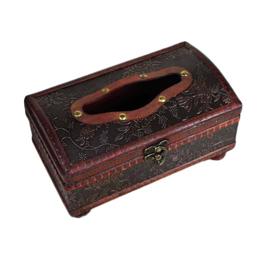 1X Wooden Elegant Crafted Antique Handmade Old Tissue Box Antique Tissue Box 