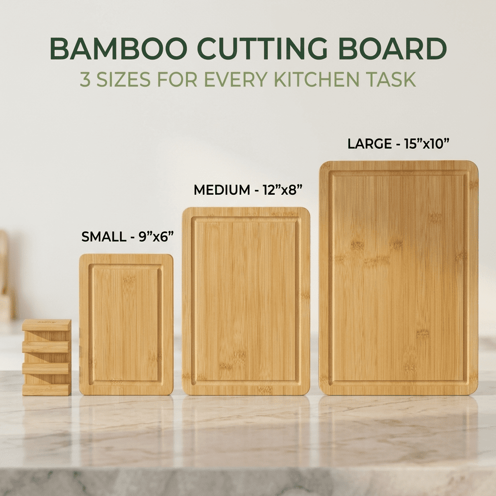 BEINGMATE Care Bamboo Cutting Board Set of 3 with Vertical Stand | Deep Liquid Grooves & Anti-Slip Handles | Heavy Duty Wood Chopping Boards for Kitchen | Natural, Sustainable & Knife-Friendly