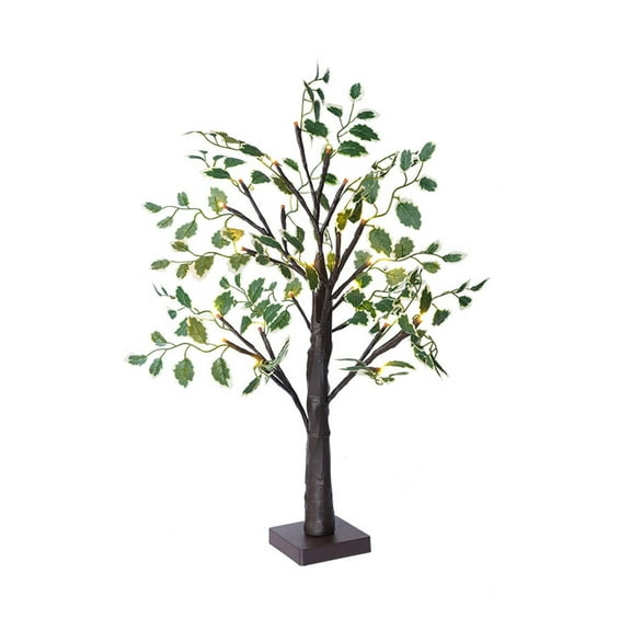 Cififendec Green Leaf Birch Tree with LED Lights,2 feet 24 LED Warm Light Up Christmas Tree,Timer Battery Operated or USB Plug in Tabletop Tree Lamp for Wedding Home