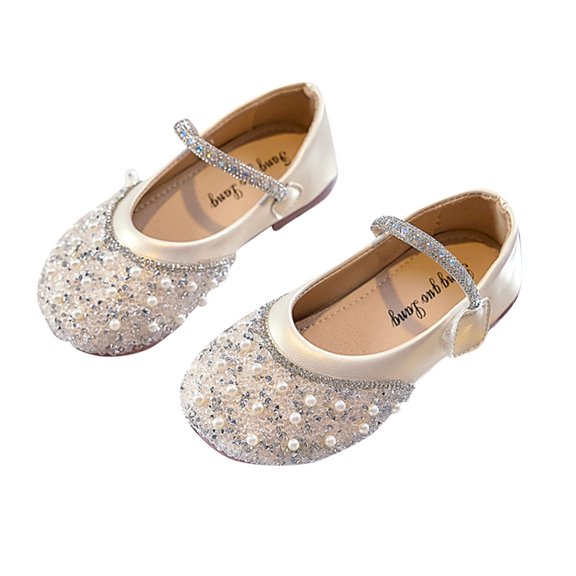DMDUOU Toddler Little Girls Princess Shoes Mary Jane Ballerina Flats Flower Girl Dress Shoes White 36