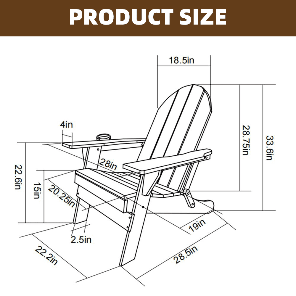 WGYPRIME Folding Adirondack Chair with Dual Cup Holder, Composite  All-Weather Adirondack Chair, Adjustable Adirondack Chair with Wood Texture
