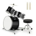 thumbnail image 4 of 14"x10" 3-Pieces Junior Kids Drum Set Kit Pedal Drum Stick Wrench Drum Stool Black, 4 of 12
