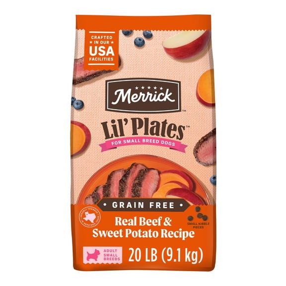 Merrick Lil’ Plates Premium Grain Free Dry Dog Food For Small Dogs, Real Beef And Sweet Potato Kibble, 20.0 lb. Bag