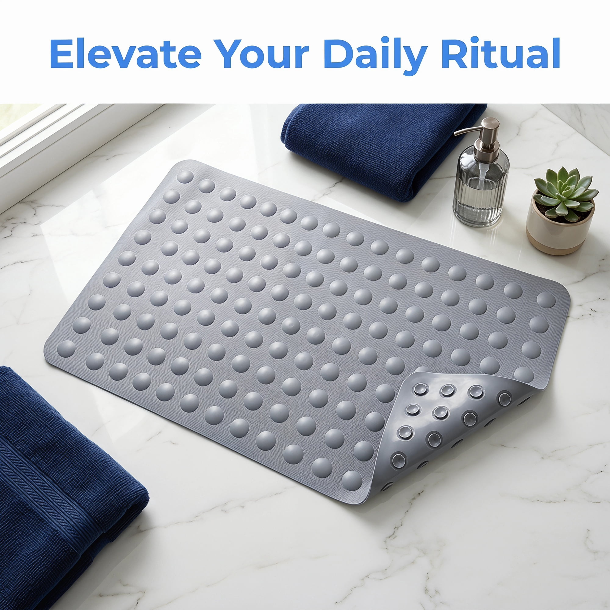 Unique Bargains Non-Slip TPE Washable Bathtub Mat with Strong Suctions Gray 28" x 16"