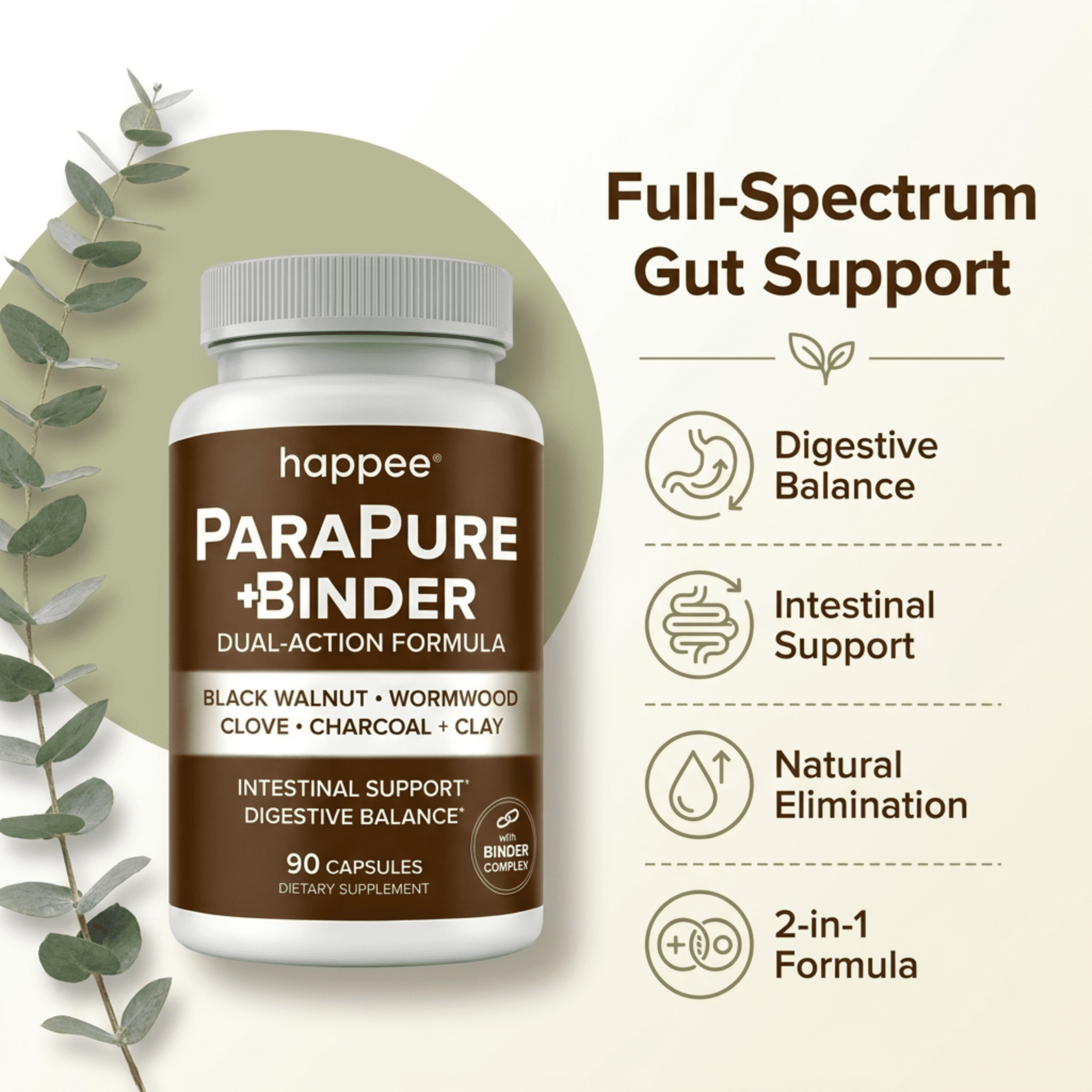 Happee Parasite Cleanse with Binder - Black Walnut & Charcoal for Digestive Support - 90 Capsules