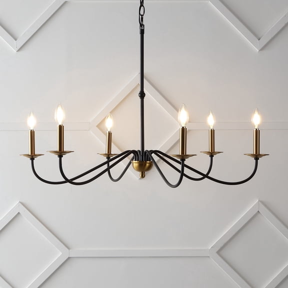 JONATHAN Y Wicklow 34.75" 6-Light Bohemian Farmhouse Iron LED Chandelier, Brass Gold/Black, JYL7559C