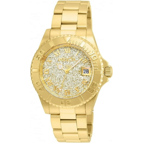 Invicta 22707 Women's Angel Gold Textured Dial Yellow Gold Steel Bracelet Dive Watch