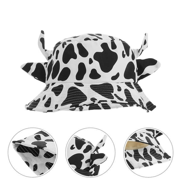 Worgeous Cartoon Bucket Hat With Ears Fashionable And Comfortable Fisherman Hat For Women Creative Cartoon Cow Pattern Summer Hat For Beach And Outdoor Activities