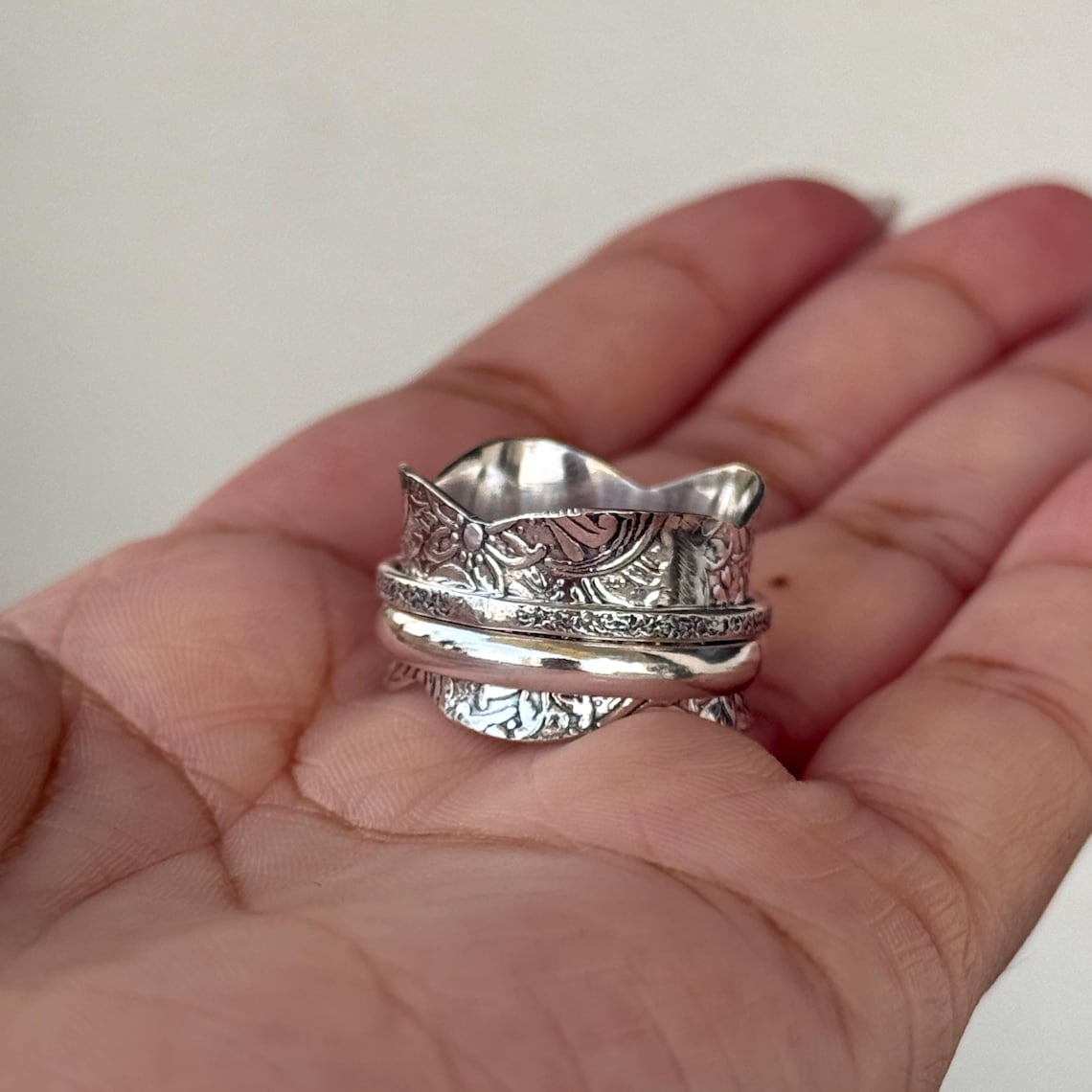 SS DESIGNS Thumb Fidget Spinner Ring Handmade Sterling Silver 925 Boho Anxiety Ring for Women, Stress Relief Meditation Accessory