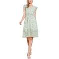 thumbnail image 2 of Vestido Casual de Mujer INSPIRE CHIC con Mangas de Volante Florales, Cuello en V, Fruncido y Volantes, Color Verde Claro, Talla L, 2 of 6