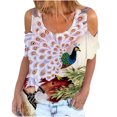 thumbnail image 1 of Top informal suelto con hombros descubiertos y cuello redondo con estampado de manga corta para mujer a la moda Pompotops hkajfhjk463981, 1 of 5