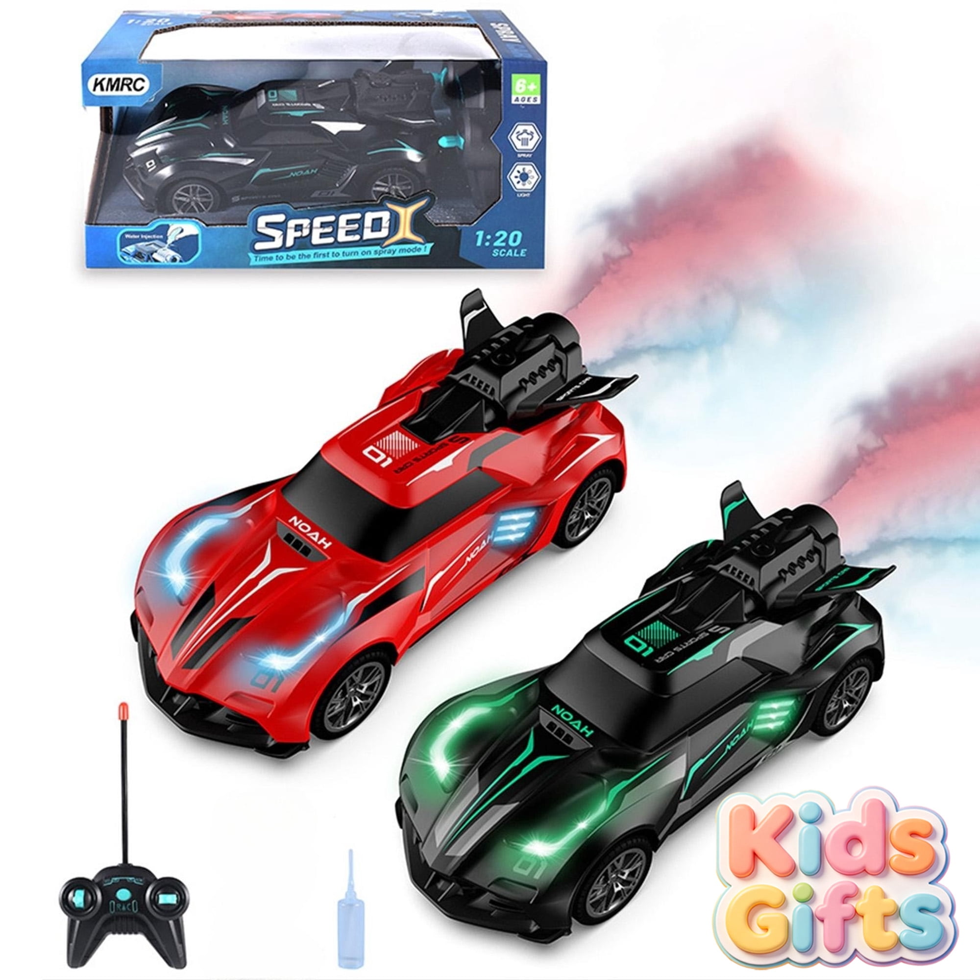 1:20 Spray RC Race Car High Speed Drift Remote Control Vehicle with Rechargeable Water Smoke Tail & LED Light Effects 2.4G Anti-Interference ABS Stunt Toy Gift for Kids Boys Girls Ages 6+