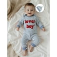 thumbnail image 5 of BemeyourBBs Newborn Baby Valentines Day Outfit Lover Boys Jumpsuit Long Sleeve Crewneck Striped Embroidery Romper Hat Set Spring Clothes, 5 of 9