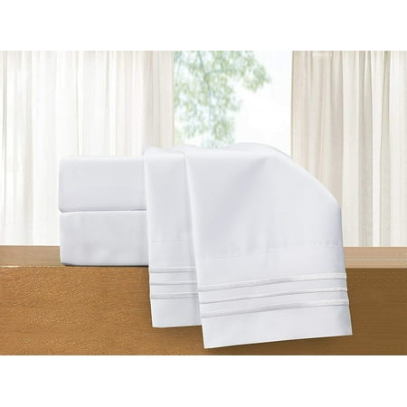 Elegant Comfort, 4 Piece, Bed Sheets, California King, White, Texture, 1500 Thread Count, Polyester