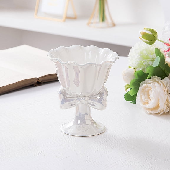 Byujiro Bow-Knot Ceramic Ice Cream Cup Footed Dessert Serving Bowl Reusable for Ice Cream, Yogurt, Pudding & Party Desserts