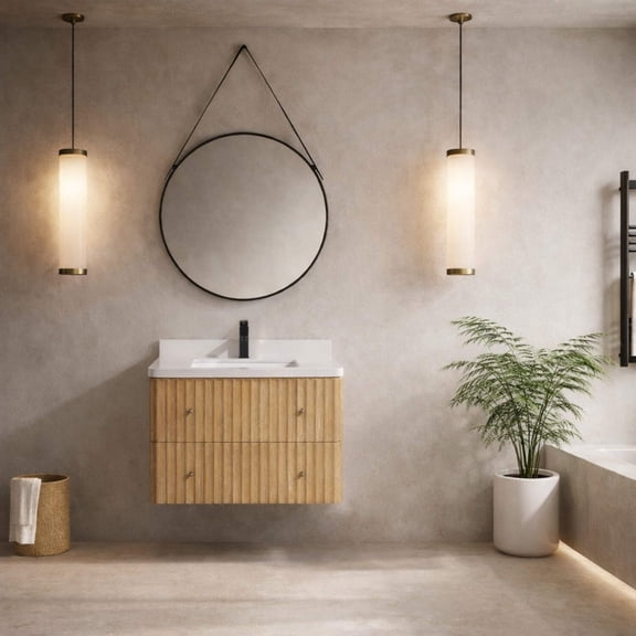 La Jolla 30" Floating Bathroom Vanity Washed Oak