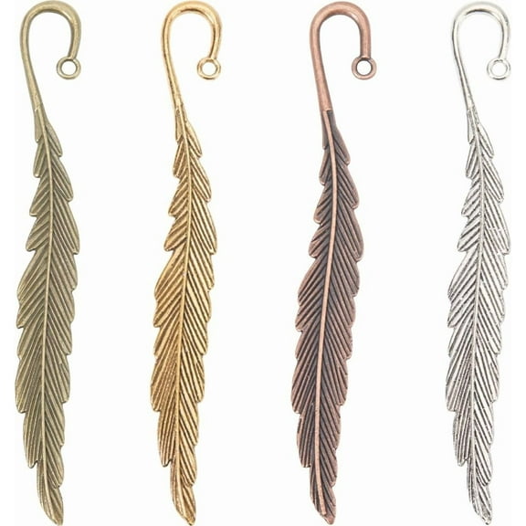 8Pcs Silver Feather Bookmarks Hook Bookmark Bulk Alloy Leaf Tibetan Style Gold Bronze Metal Book Mark with Loop Vintage Retro Bookmark Findings