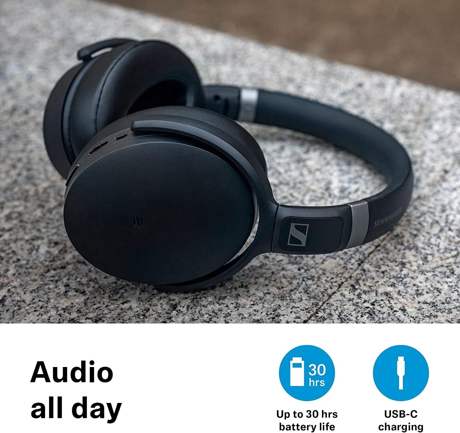 Sennheiser HD 450SE Wireless Headphone, Over-Ear Noise Cancelling Headphones, Bluetooth 5.0, with Alexa Built-in, USB-C Fast Charging, Foldable,Active Noise Cancellation, Black