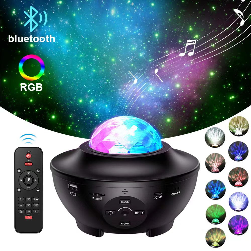 3 in 1 Night Light Projector with Ocean Wave Star Projector l-e-d Nebula with Blue-Tooth for Bedroom Light Nebula Cloud Music-Speaker for Kids Party Star Projector Remote Control Starry-Black 