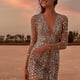 thumbnail image 4 of Vestido de lentejuelas para mujer, vestido de vacaciones dorado, manga larga, lentejuelas de Color puro, invierno, otoño, cuello en V, moda, fiesta, otoño, vestido delgado, 4 of 4