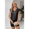 thumbnail image 4 of V Neck Sequin Short Sleeve Tops for Women Elastic Sparkly Tank Top Black S, 4 of 7