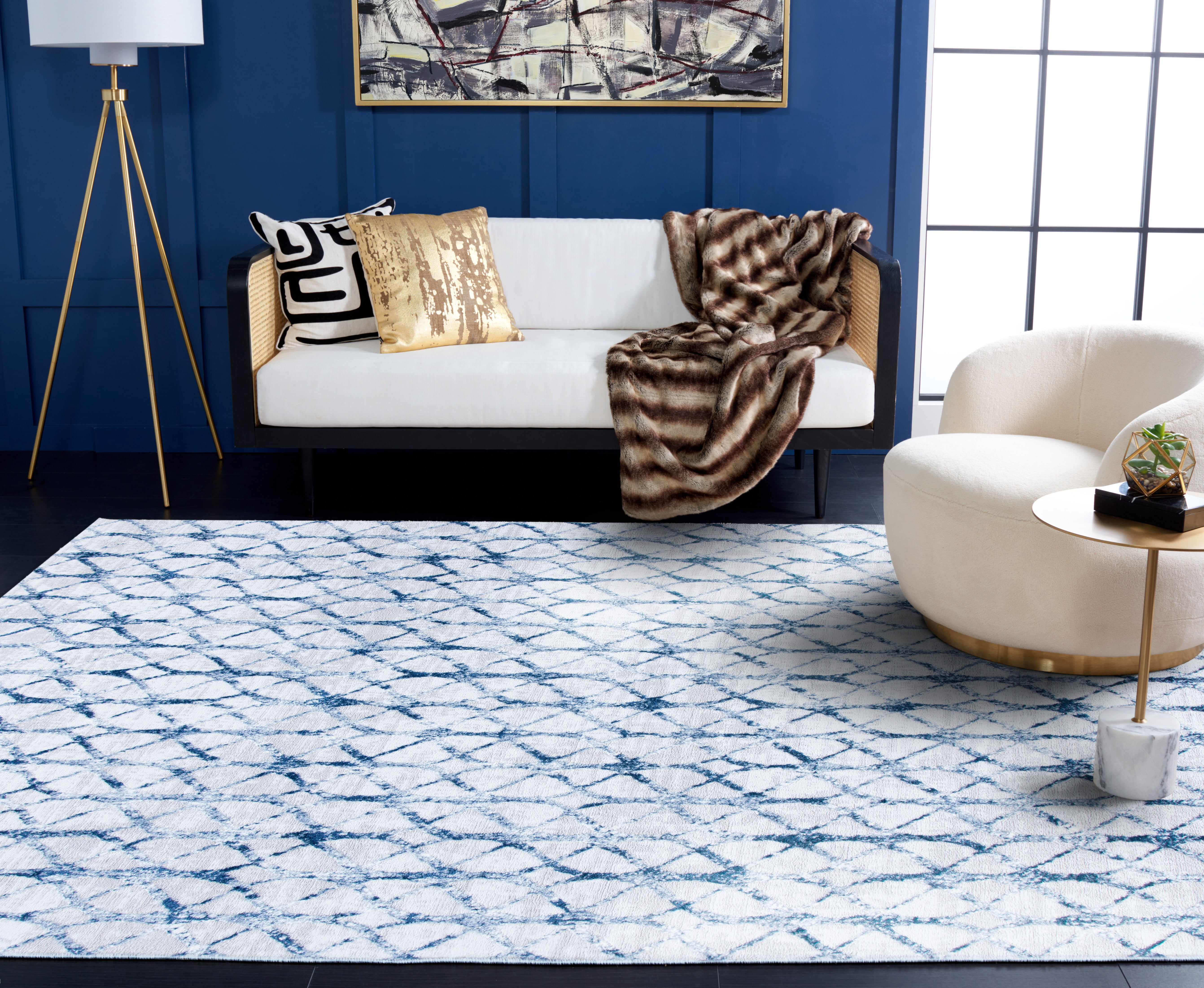 SAFAVIEH Amelia Floella Geometric Area Rug, Gray/Navy, 8' x 10'