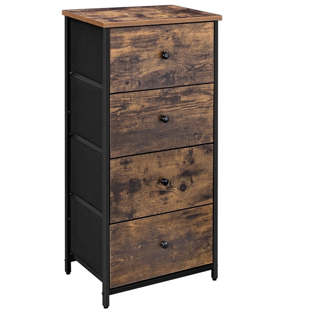 SONGMICS Cómoda para Dormitorio, Cajonera Pequeña, con 4 Cajones, Marco de Metal, Marrón Rústico y Negro Clásico