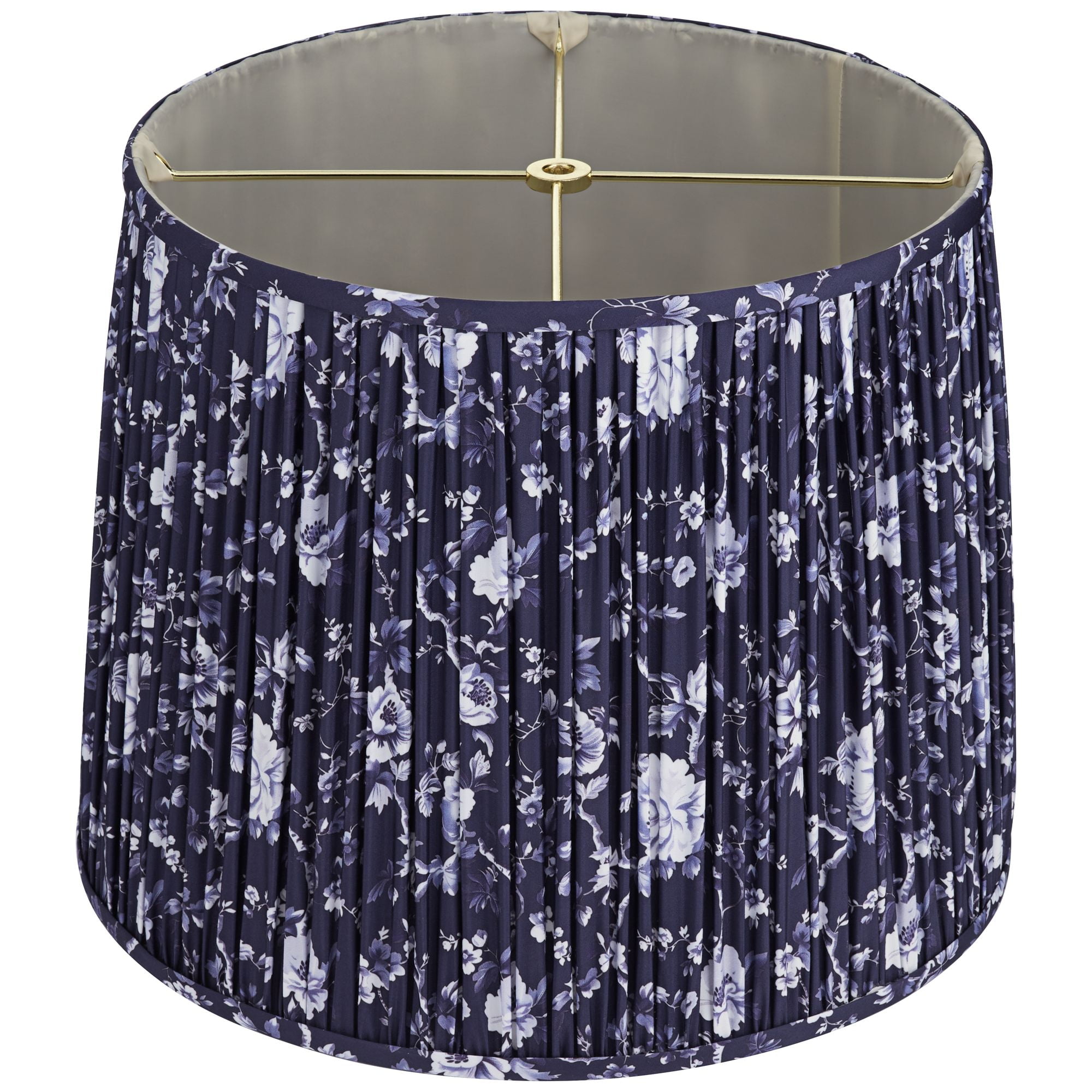 Springcrest Sally 13" Top x 15" Bottom x 12" High x 12" Slant Print Lamp Shade Replacement Deep Blue Pleated Floral Spider Harp