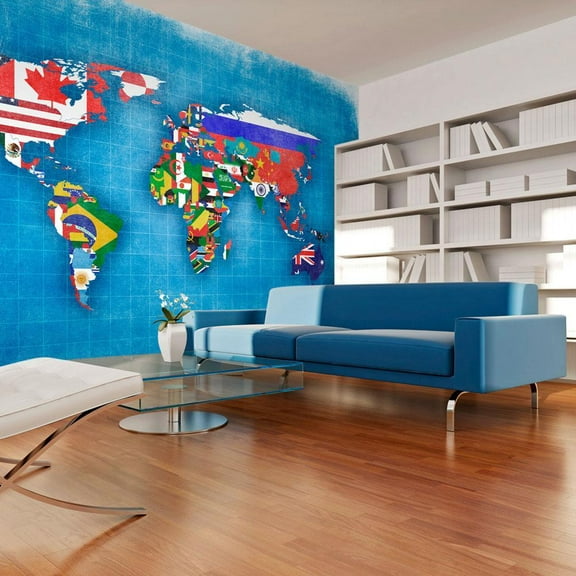 Tiptophomedecor World Map Wallpaper Wall Mural - Flags