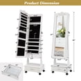 thumbnail image 6 of 6 LEDs Jewelry Armoire Cabinet on Wheels, Lockable Floor Standing Jewelry Cabinet Organizer with High Full-Length Mirror, 3-Position Adjustable Angle & Storage Bottom Drawers (White), 6 of 9