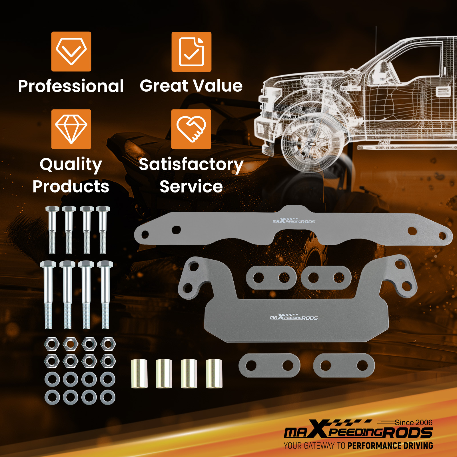 Maxpeedingrods 2 inch Lift Kit for Yamaha Kodiak 700 2016 2017 2018 2019 2020 2021 2022 2023