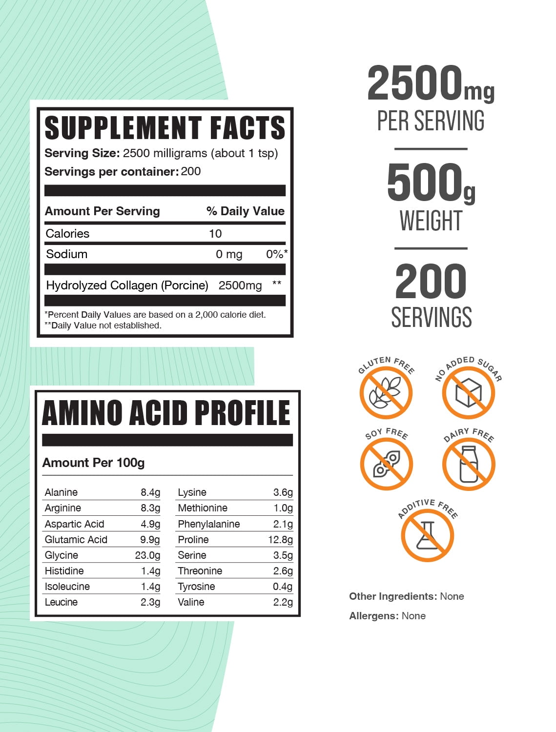 BulkSupplements Porcine Collagen Powder - Hydrolyzed, 2.5g per Serving - 500 Grams (1.1 lbs) - 200 Servings