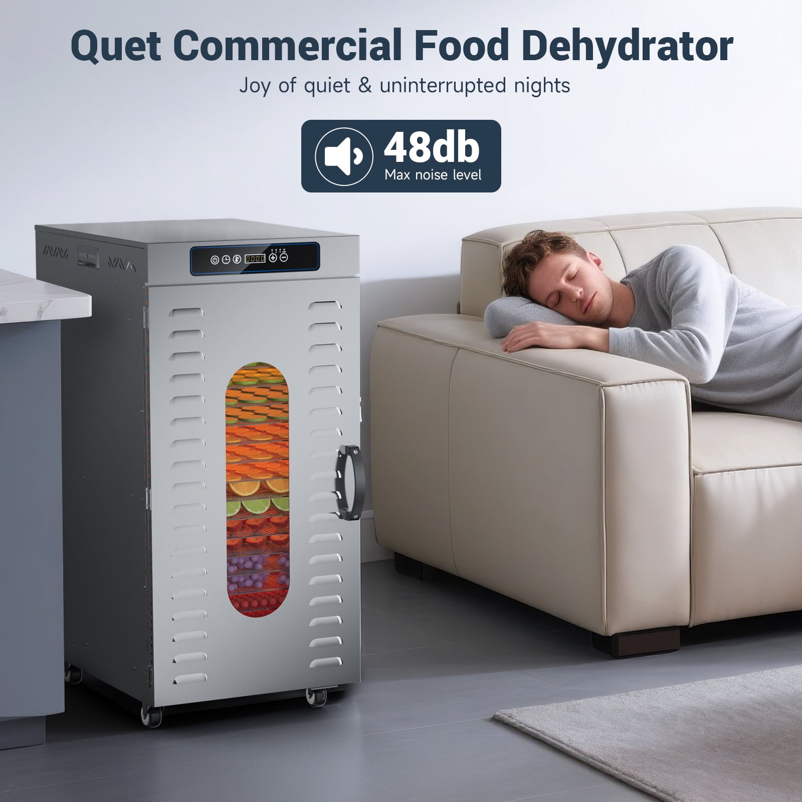 Commercial Food-Dehydrator Machine 20 Trays, Wi-Fi Industrial-Dehydrator Biltong Maker Large Capacity, 84ºF-194ºF Commercial Food-Dryer Machine, 1800W Meat Dryer for Jerky, Meat, Fruit, Herbs
