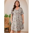 thumbnail image 6 of SHOWMALL Women's Plus Size Short Sleeve Dress with Pockets, Criss Cross V-Neck Casual T-Shirt Dress, Romantic Rose Floral Pink 5X Summer Vacation Beach Dress, 6 of 8