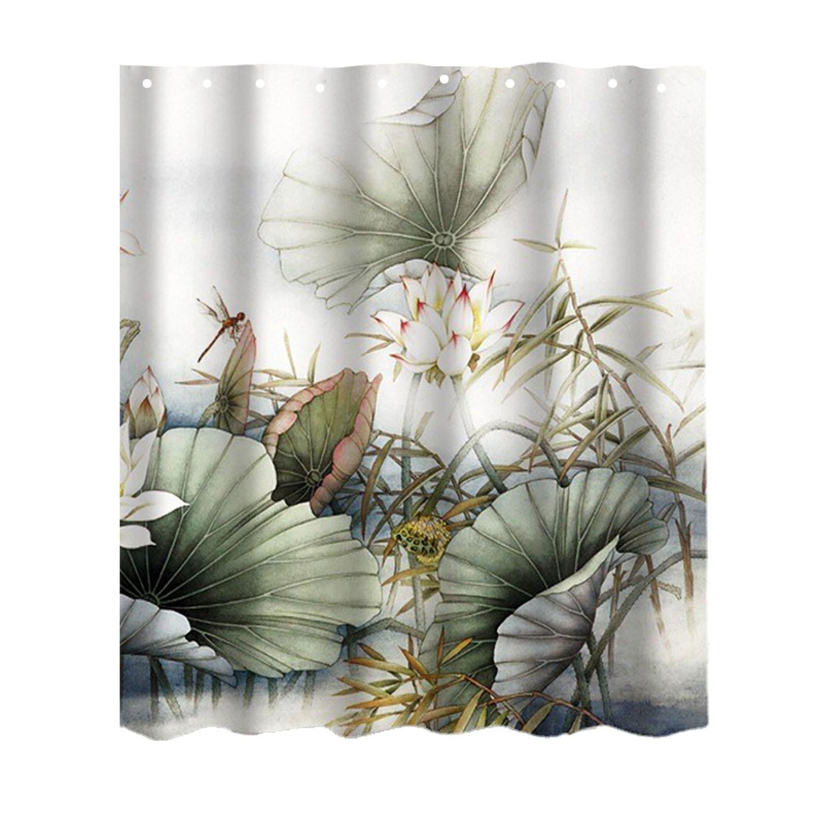 Nature Small Boat In Mountain Lake Polyester Fabric Shower Curtain Set 180x180cm 