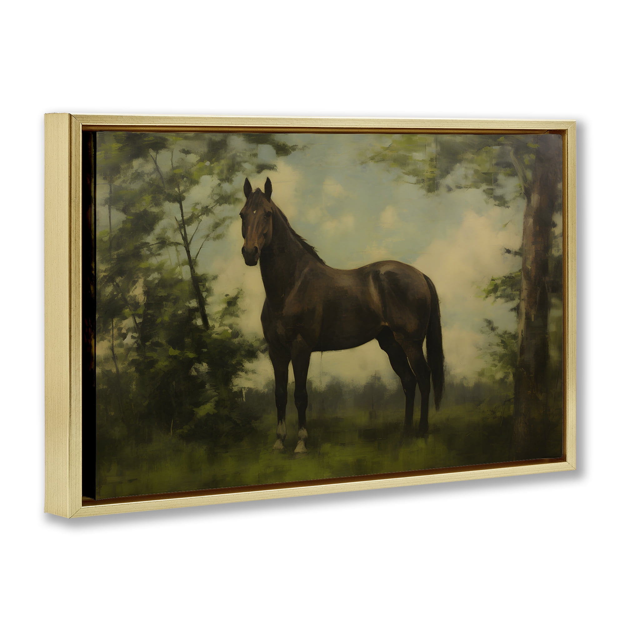 Stupell Industries Forest Horse Portrait Gold Framed Floater Canvas Wall Art, design by Petal Prints Design