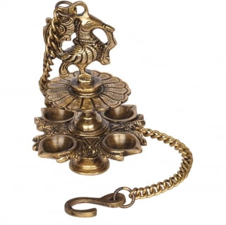 Ashopi Hanging Bird Diya mad in Brass with 4 Deepak- Antique Finish Home Decor Oil lamp