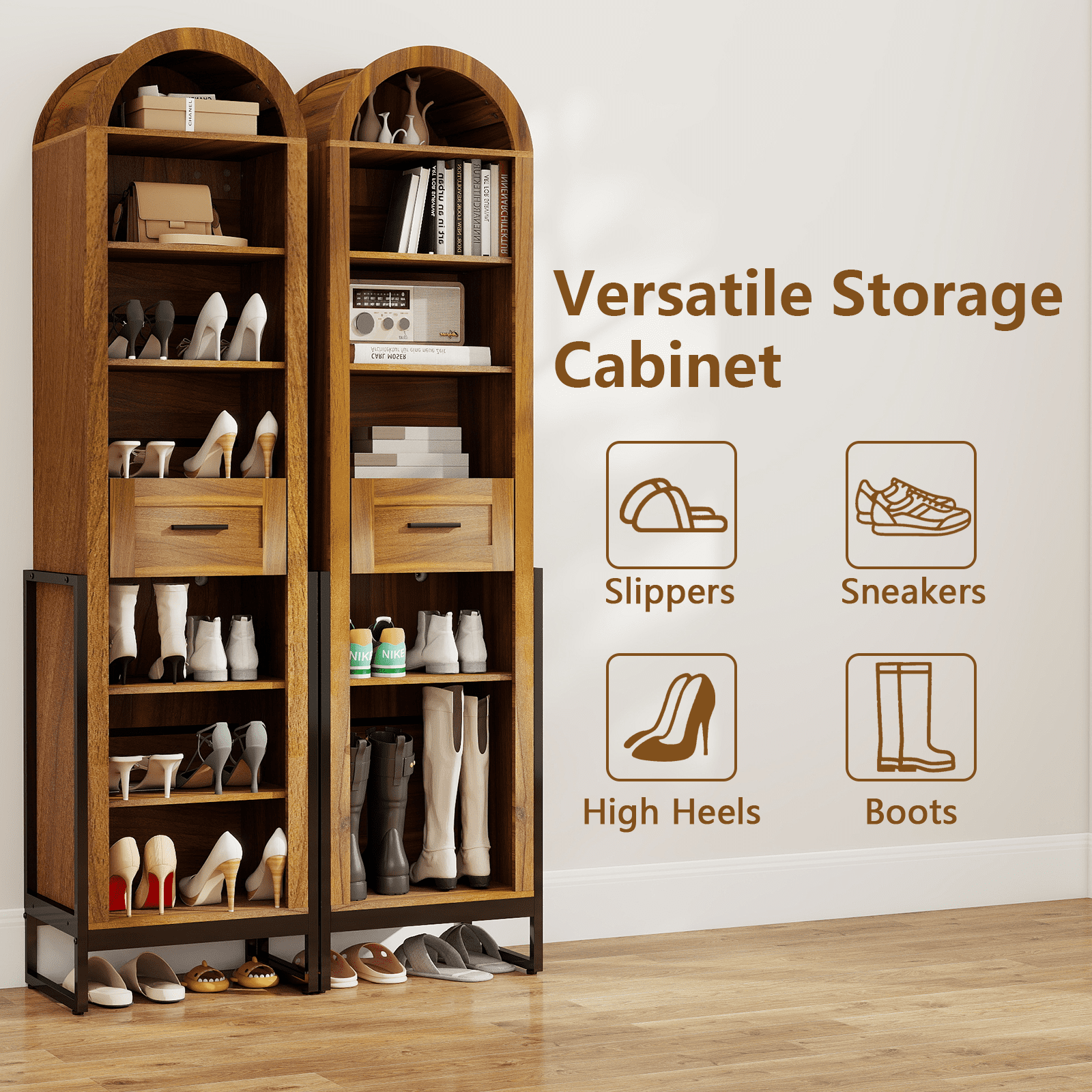ELECWISH Shoe Storage Cabinet with Adjustable Shelves, 7 Tier Shoe Rack with Large Drawer, Tall Freestanding Shoe Organizer Cabinet for Entryway Hallway Living Room