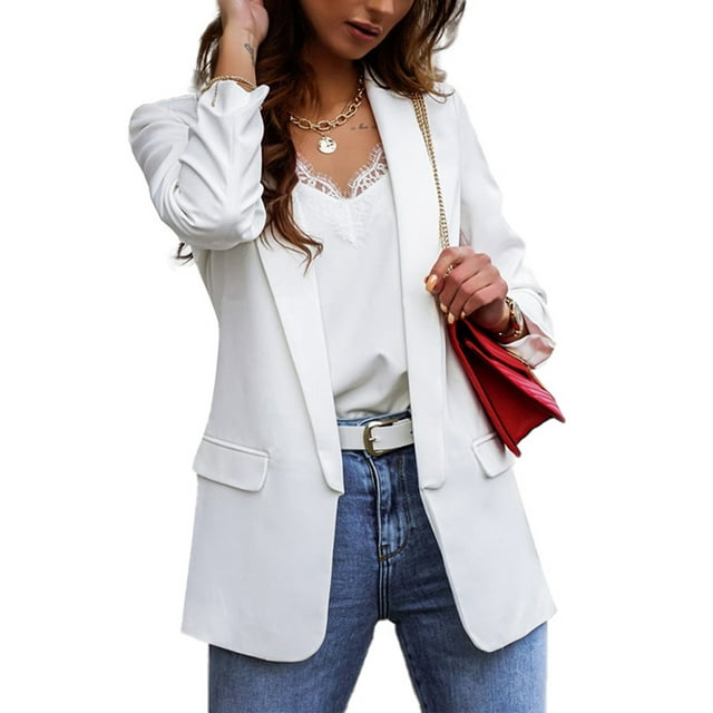 Blazer para mujer, traje informal, chaqueta holgada, abrigo para mujer, ajustado, solapa, trabajo de oficina, manga larga, chaqueta frontal abierta, abrigo fino, prendas de vestir