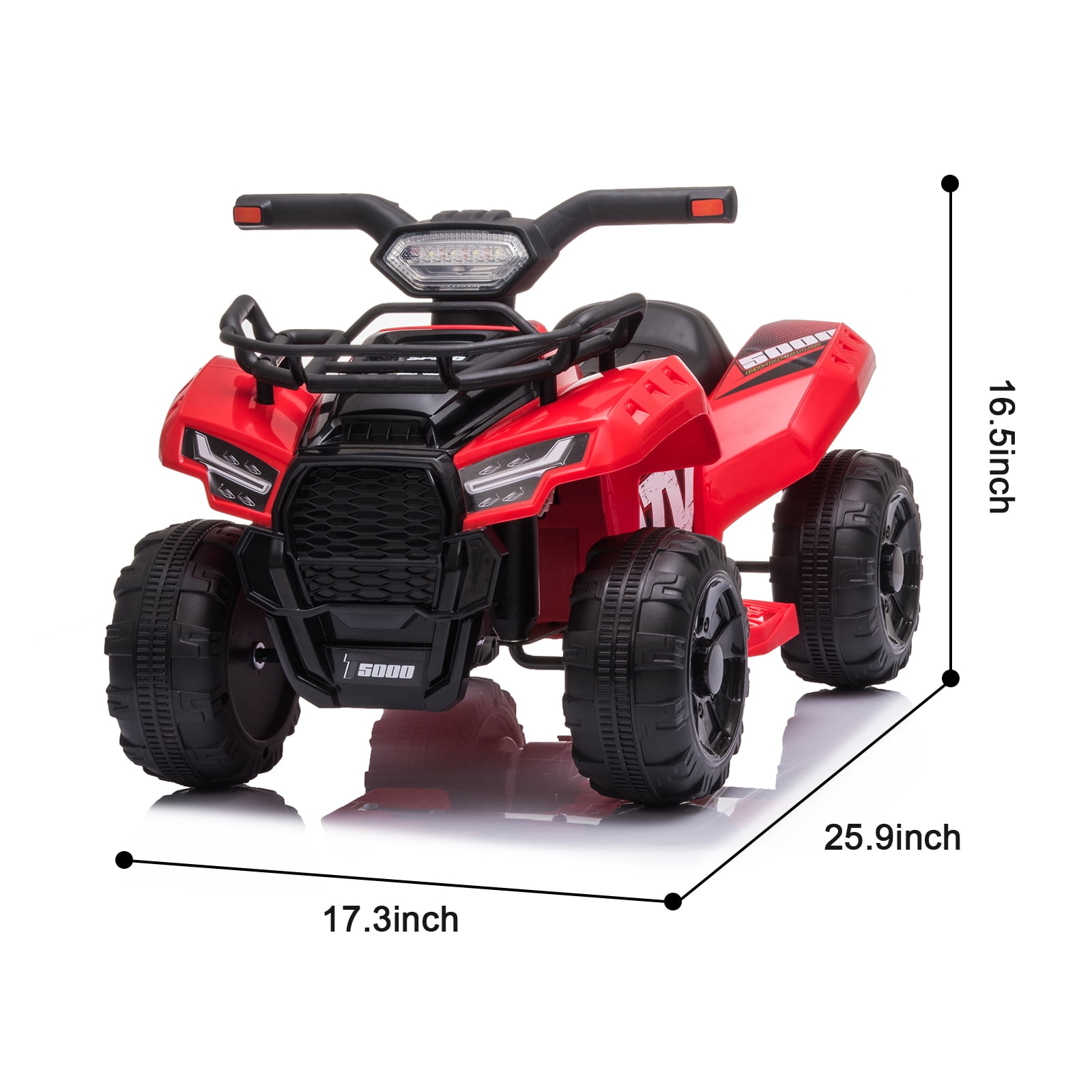 Kids Ride on ATV 6V Battery Powered, 4 Wheeler Electric Vehicle with Horn, MP3, Headlight, Best Gift for 18-36 Months Boys Girls, Adjustable Volume USB Toy Car（Red）