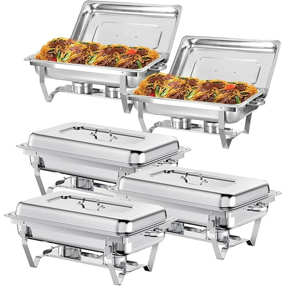 EVGTTI 5 Pack 8QT Chafing Dish Buffet Set, High Grade Stainless Steel Chafing Dish with Foldable Frame for Parties, Events