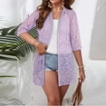 thumbnail image 2 of Women's Plus Size Lace Cardigan - 3/4 Sleeve Mid-Length Hollow Out, Sun Protection, Purple, XXXL, 2 of 6