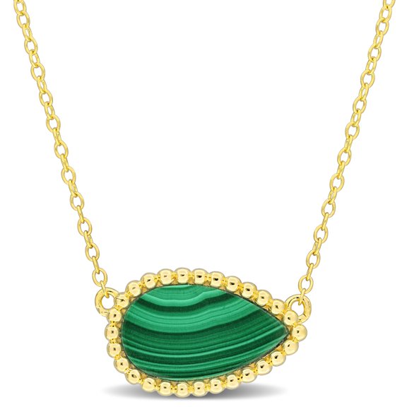 Everly Women's 4ct TGW Malachite Yellow Silver Beaded Halo Necklace