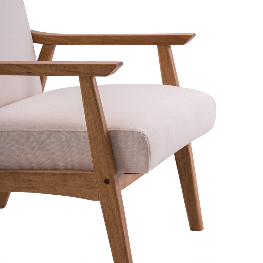 Solid Wood Retro Simple Single Sofa Chair Backrest without Buckle Beige