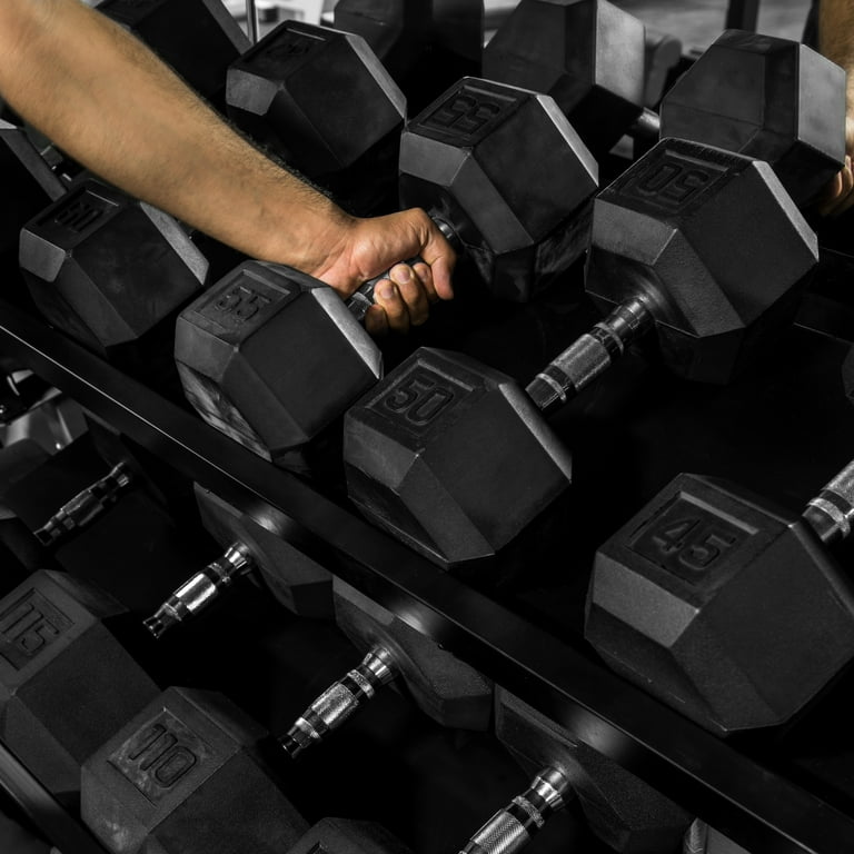 CAP Barbell 550 lb Rubber Hex Dumbbell Set 5 50 lb with Rack
