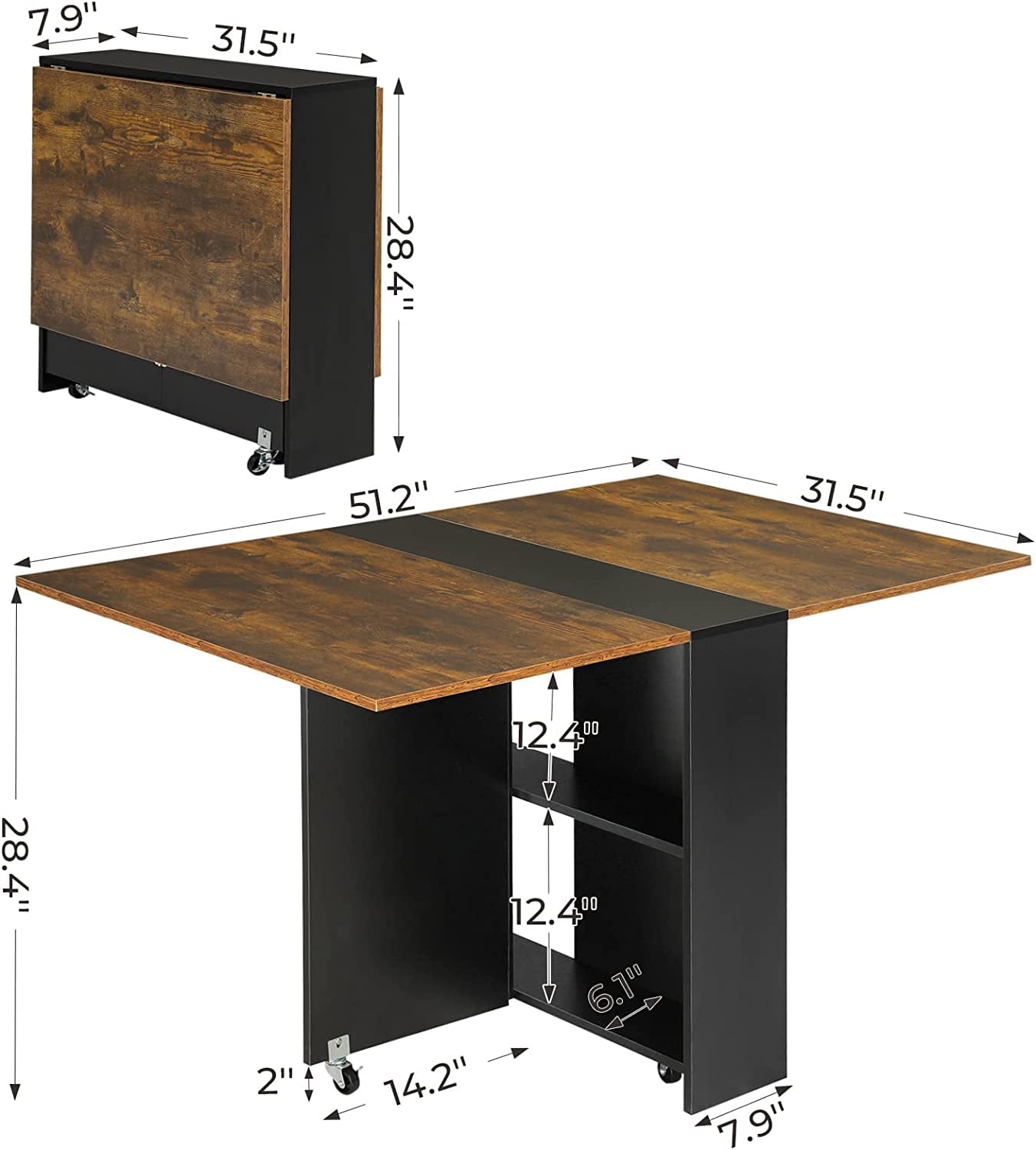 Afuhokles Folding Dining Table Drop Leaf Table Multifunction Expandable Table, Black